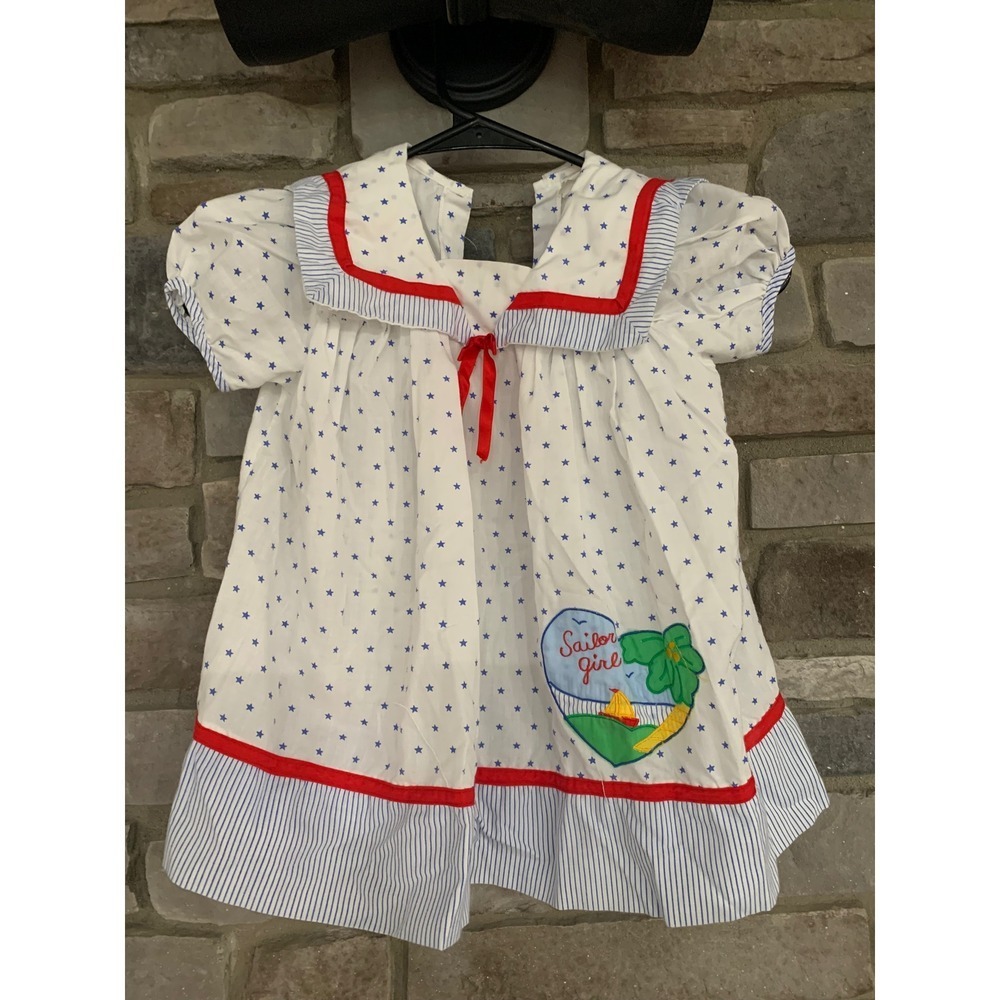 Vintage Mini Togs Sailor Girl Dress 3XT 4 Embroidered Nautical Retro 90s Kids